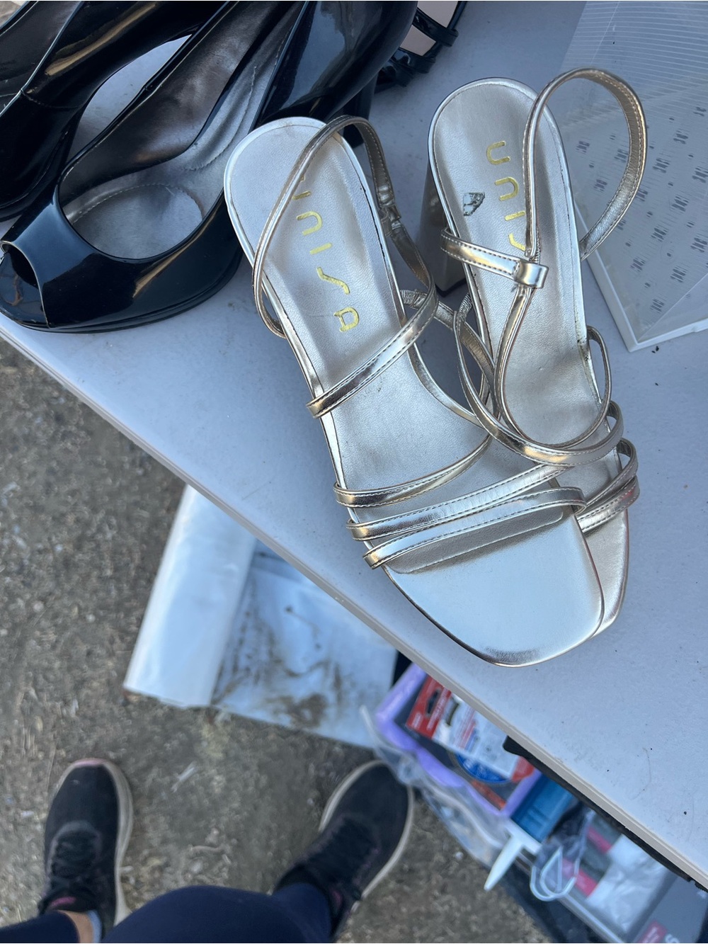 2 unisa pairs Gold Strappy Slingback Sandals